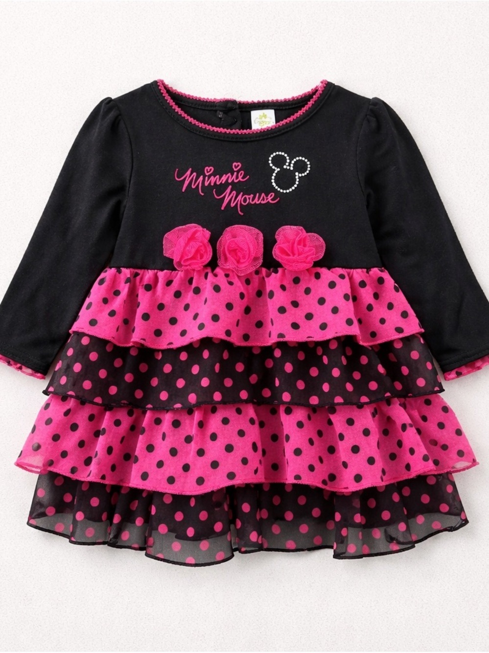 Minnie Mouse Black & Hot Pink Polka Dot Ruffle Dress 18-24 Months